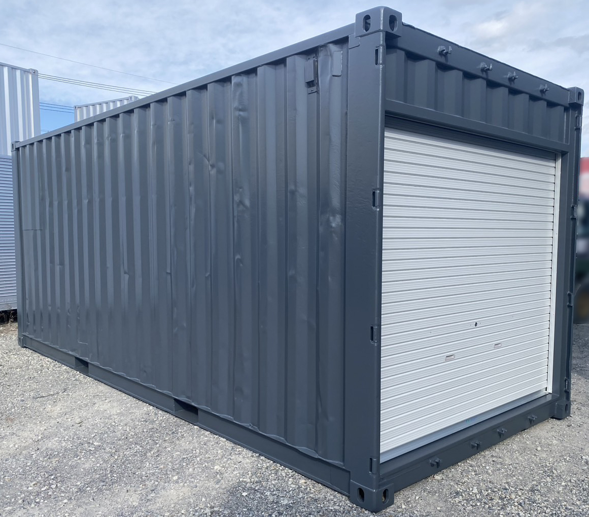 シャッター付き20ftコンテナ ダークグレー 高耐久シリコン塗装 販売商品