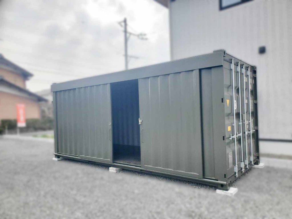 20ft NEWVAN オリーブドラブ塗装 両開きスライディングドア付き コンテナ倉庫 岐阜市上尻毛
