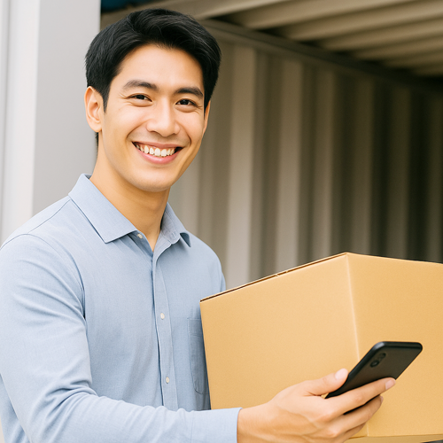 STEP3 荷物を搬入している明るい屋外の様子