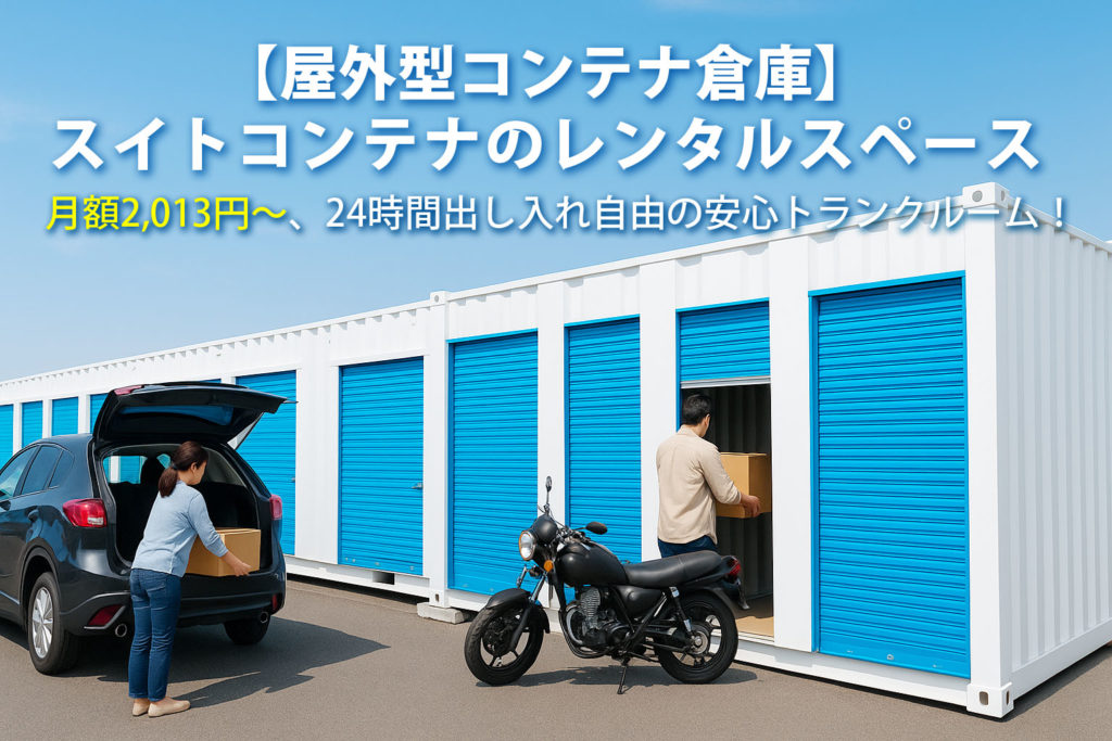 岐阜県大垣市・瑞穂市で貸し倉庫・トランクルームをお探しならスイトコンテナ。屋外型で車横づけOK！月額2,013円〜で24時間利用できる安心レンタル倉庫です。