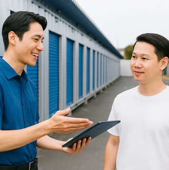 STEP2 屋外でコンテナ前で案内を行うスタッフの様子