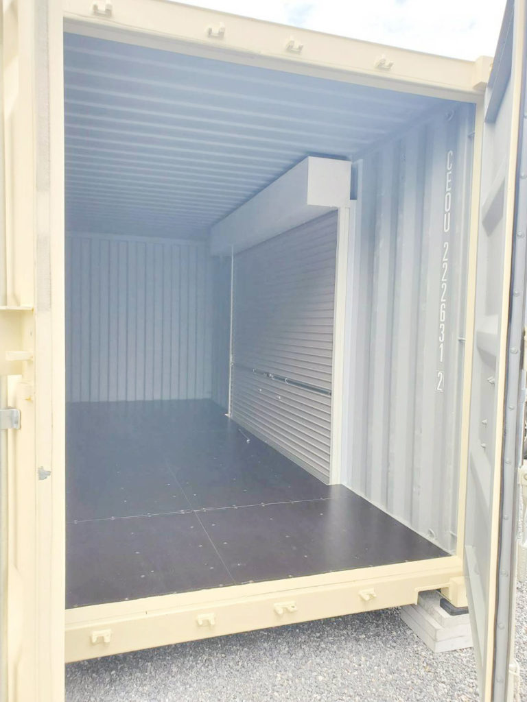 シャッター改造20ftコンテナ NEWVAN アイボリー バイク保管用