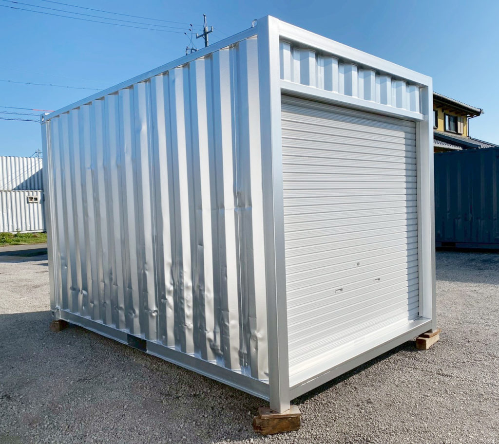 バイクや工具収納に最適な13ft中古コンテナ シャッター付き