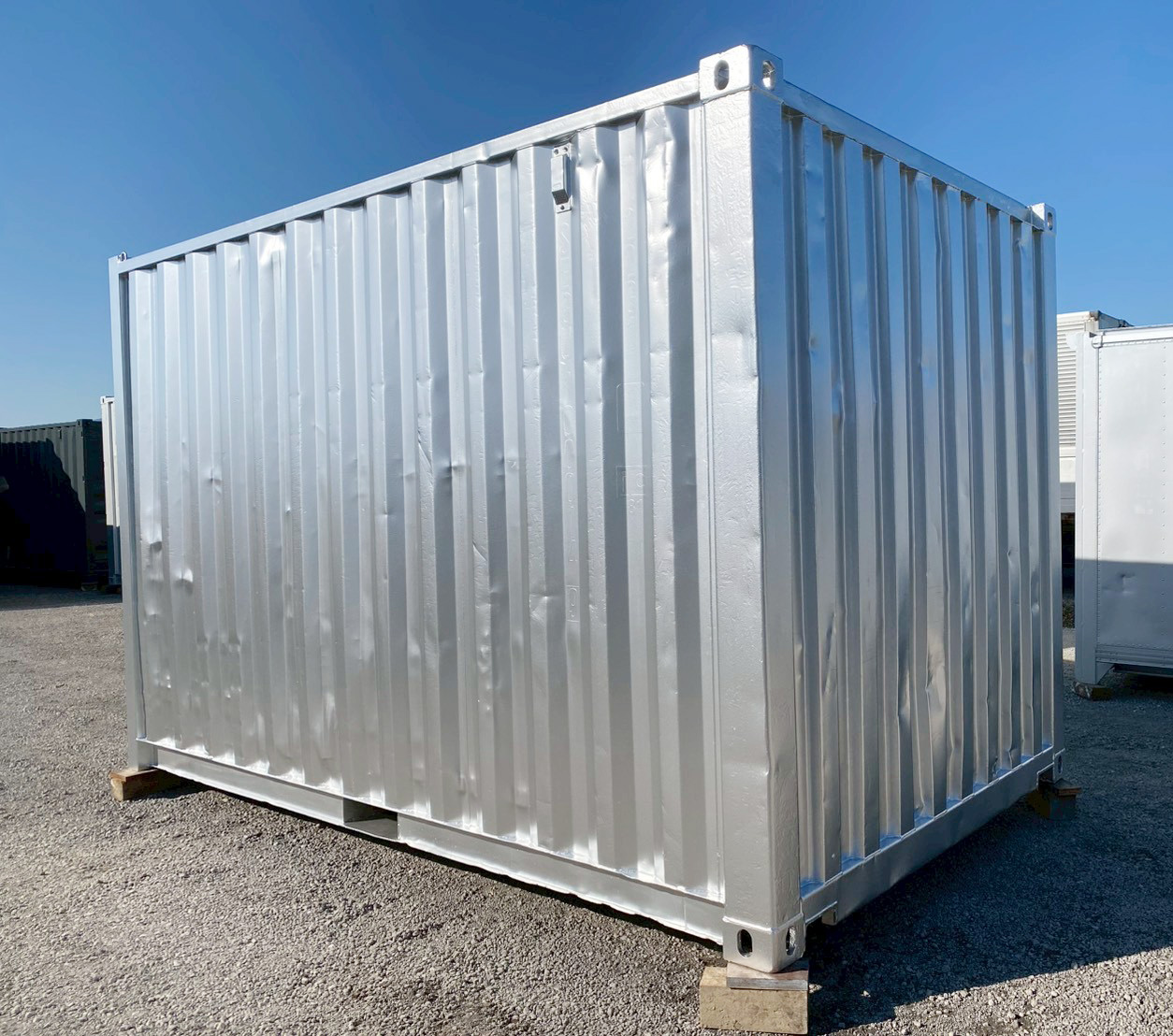 13フィートコンテナ シャッター改造済み 再塗装シルバー 収納用