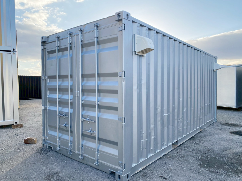 フルシャッター＆換気口付き20ftコンテナ（中古/シルバー）