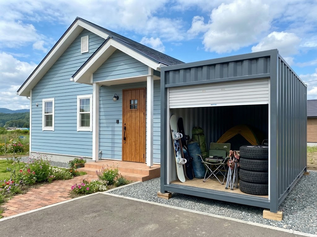 シャッター付き12ftコンテナRe (中古/ダークグレー)|【ゆとりの広さ】汚れに強くかっこいい大容量バイクガレージ・倉庫